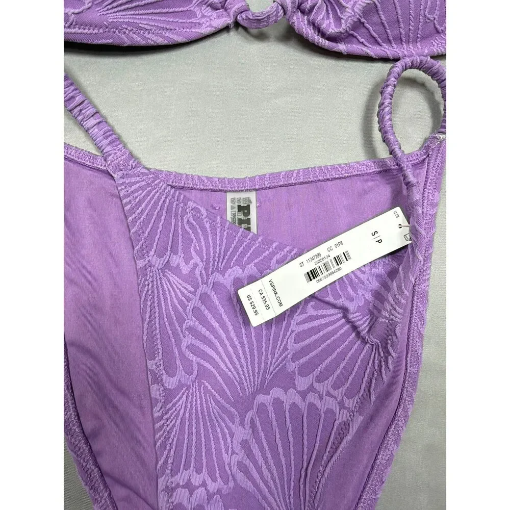 NWT PINK Victoria’s Secret Purple Seashell Textured Triangle Bikini Set Size S